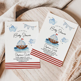 Zeilboot Nautical Boy Baby shower Uitnodiging