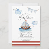 Zeilboot Nautical Boy Baby shower Uitnodiging (Voorkant)