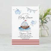 Zeilboot Nautical Boy Baby shower Uitnodiging (Staand voorkant)