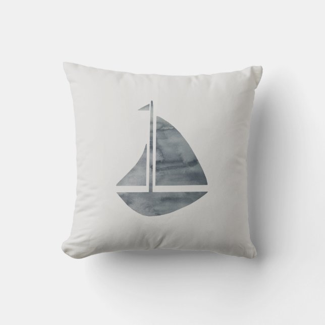 Zeilboot Nautical Grey Beach Decor Pillow Kussen (Voorkant)