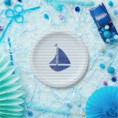 Zeilboot Nautical Ocean Blue Stripe Paper Bord (Feest)