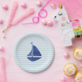 Zeilboot Nautical Ocean Blue Stripe Paper Bord (Feest)