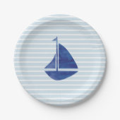 Zeilboot Nautical Ocean Blue Stripe Paper Bord (Voorkant)