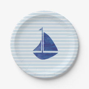 Zeilboot Nautical Ocean Blue Stripe Paper Bord
