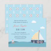 Zeilboot Nautical Theme Baby Shower Invitaties Kaart (Voorkant / Achterkant)