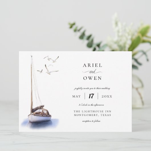 Zeilboot Nautical Theme Weddenschap Kaart (Staand voorkant)