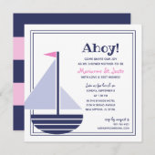 zeilboot nautisch BABY SHOWER roze meisje Uitnodig Kaart (Voorkant / Achterkant)