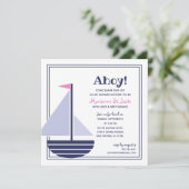 zeilboot nautisch BABY SHOWER roze meisje Uitnodig Kaart (Staand voorkant)