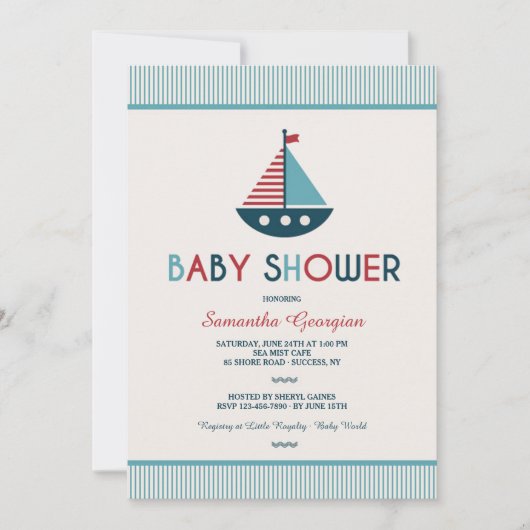 Zeilboot Nautisch Baby shower Uitnodiging (Voorkant)