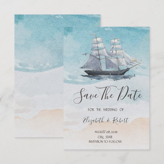 Zeilboot Nautisch Bewaar De Datum Save The Date (Voorkant / Achterkant)