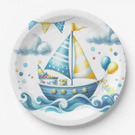 Zeilboot Nautisch Blau Baby Shower Papieren Bordje