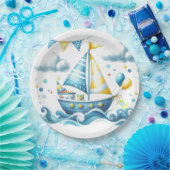 Zeilboot Nautisch Blauw Baby shower Papieren Bordje (Feest)