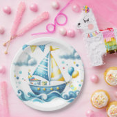 Zeilboot Nautisch Blauw Baby shower Papieren Bordje (Feest)