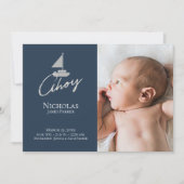 Zeilboot Nautische Geboorte met Fotoaankondiging Kaart (Voorkant)