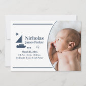 Zeilboot Nautische Geboorte Met Fotoaankondiging Kaart (Voorkant)