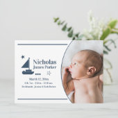 Zeilboot Nautische Geboorte Met Fotoaankondiging Kaart (Staand voorkant)