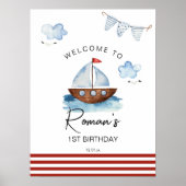 Zeilboot Nautische Jongen Welkomstbord Poster (Voorkant)