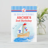Zeilboot nautische jongens tweede verjaardag uitno kaart (Staand voorkant)