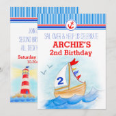 Zeilboot nautische jongens tweede verjaardag uitno kaart (Voorkant / Achterkant)