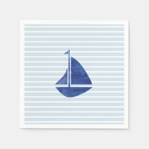 Zeilboot Nautische Oceaan Blauwe Streep Papier Ser Servet
