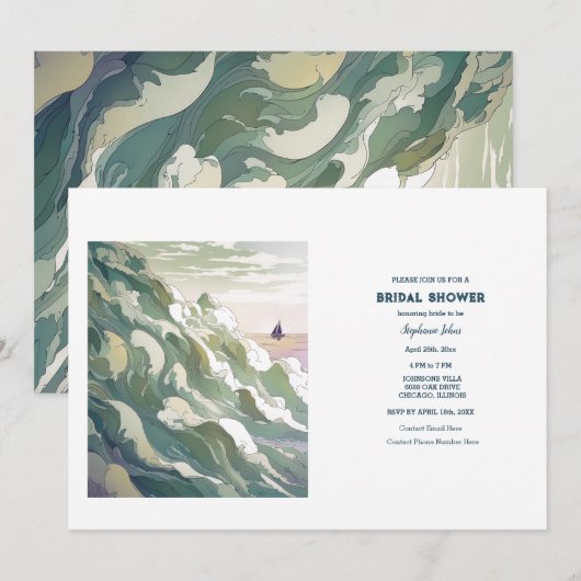 Zeilboot Nautische Oceaan Kunst Bruiloft Vrijgezel Kaart (Voorkant / Achterkant)