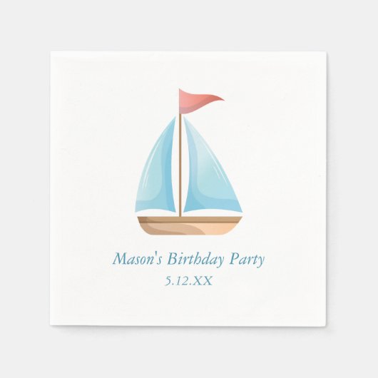 Zeilboot Nautische Thema Verjaardag Servet (Voorkant)