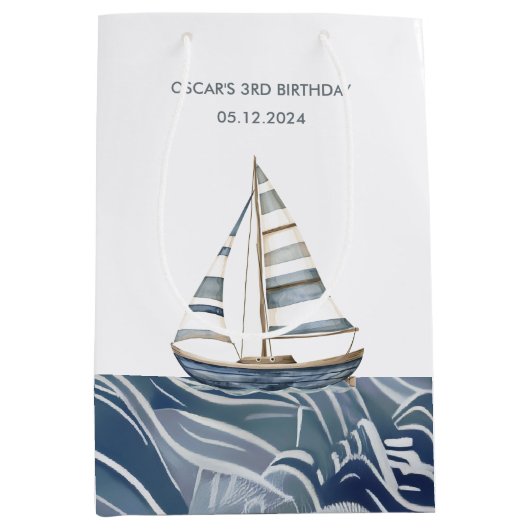 Zeilboot nautische verjaardag medium cadeauzakje (Voorkant)
