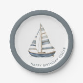 Zeilboot nautische verjaardag papieren bordje (Voorkant)