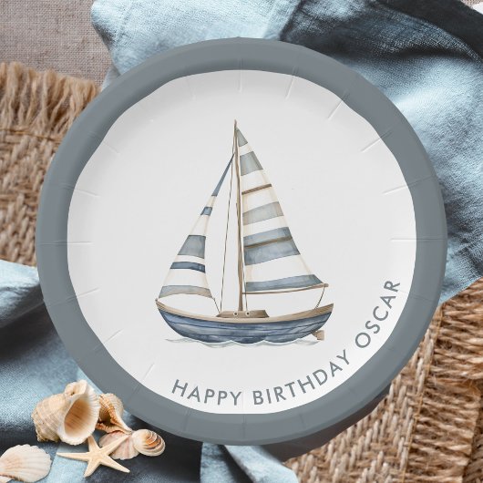 Zeilboot nautische verjaardag papieren bordje