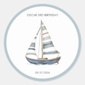 Zeilboot nautische verjaardag ronde sticker (Voorkant)