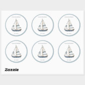 Zeilboot nautische verjaardag ronde sticker (Vel)