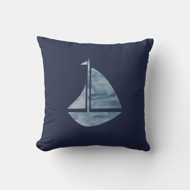 Zeilboot Navy Blue Nautical Pillow Kussen (Voorkant)