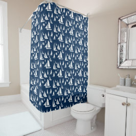 Zeilboot Navy Blue Shower Curtain Douchegordijn