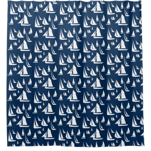 Zeilboot Navy Blue Shower Curtain Douchegordijn (Voorkant)