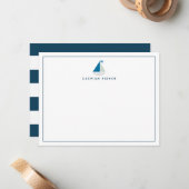 Zeilboot Navy Blue Stationery Note Kaart Notitiekaartje (Voorkant / Achterkant in situ)