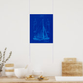 Zeilboot nr. 1 Patent Blauwdruk Poster (Keuken)