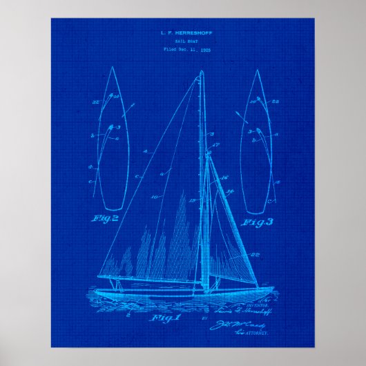 Zeilboot nr. 1 Patent Blauwdruk Poster (Voorkant)