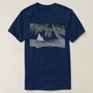 Zeilboot Oceaan Strand Palmboom T-shirt