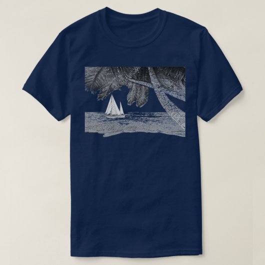 Zeilboot Oceaan Strand Palmboom T-shirt (Design voorkant)