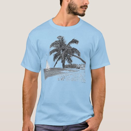 Zeilboot Oceaan Strand Palmboom T-shirt (Voorkant)
