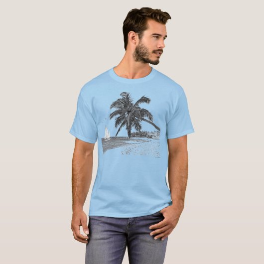 Zeilboot Ocean Beach Palm Tree T-shirt (Voorkant volledig)