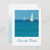 Zeilboot Ocean Destination Wedding Save the Date Aankondigingskaart (Voorkant / Achterkant)