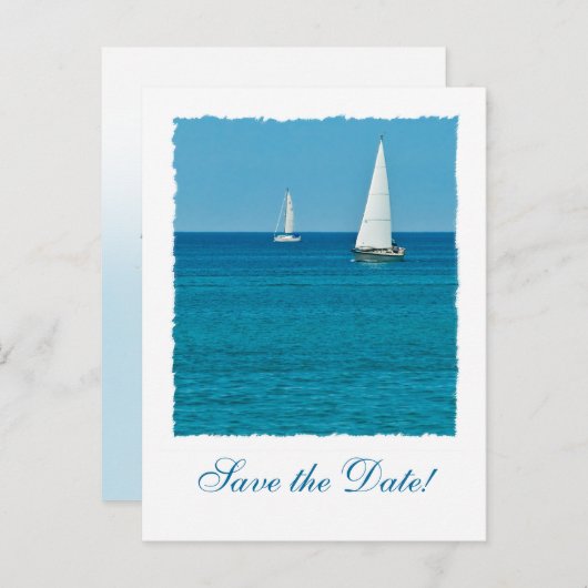 Zeilboot Ocean Destination Wedding Save the Date Aankondigingskaart (Voorkant / Achterkant)