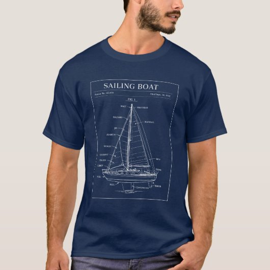 zeilboot octrooi blauwdruk t-shirt (Voorkant)