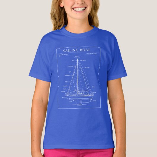 zeilboot octrooi blauwdruk t-shirt (Voorkant)