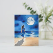 Zeilboot onder een volle maan briefkaart (Staand voorkant)