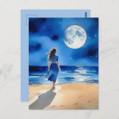 Zeilboot onder een volle maan briefkaart (Voorkant / Achterkant)