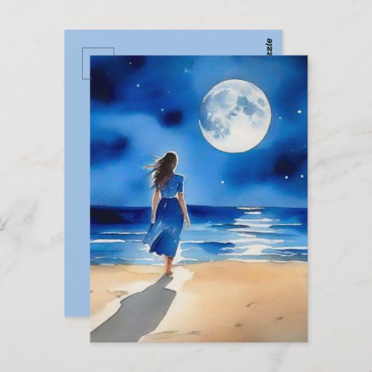 Zeilboot onder een volle maan briefkaart (Voorkant / Achterkant)