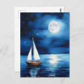 Zeilboot onder een volle maan briefkaart (Voorkant / Achterkant)