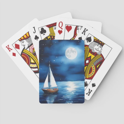 Zeilboot onder een Volle Maan Dagboek Pokerkaarten (Achterkant)